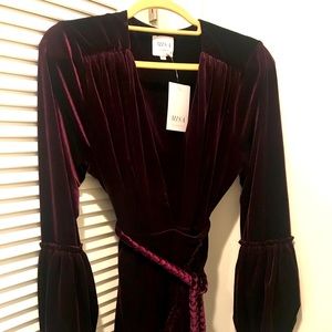 Misa Short Plum Velvet Ruffle Dress